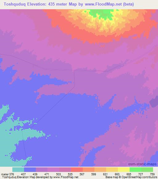 Toshquduq,Uzbekistan Elevation Map