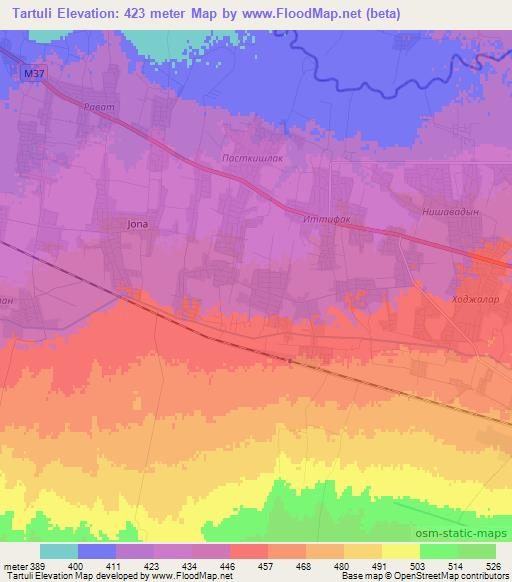 Tartuli,Uzbekistan Elevation Map