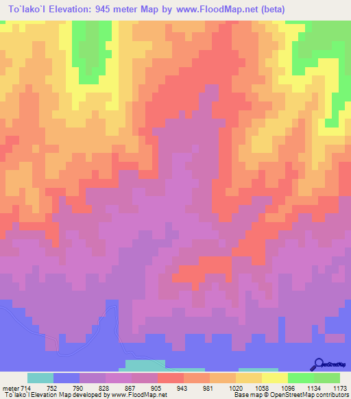 To`lako`l,Uzbekistan Elevation Map