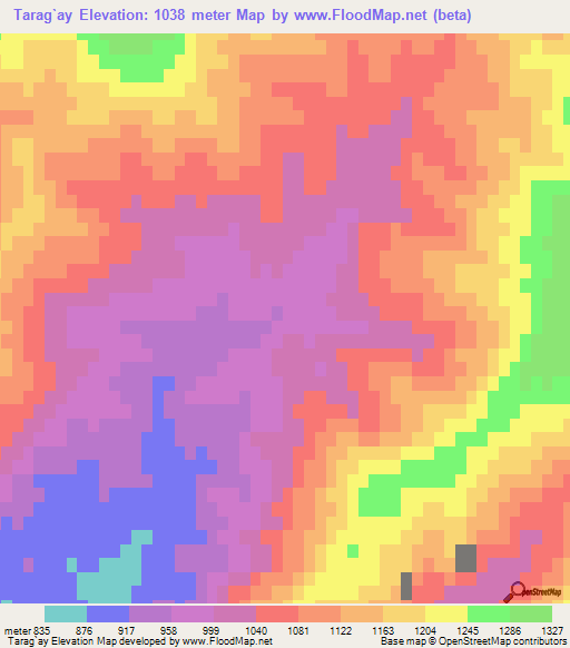 Tarag`ay,Uzbekistan Elevation Map