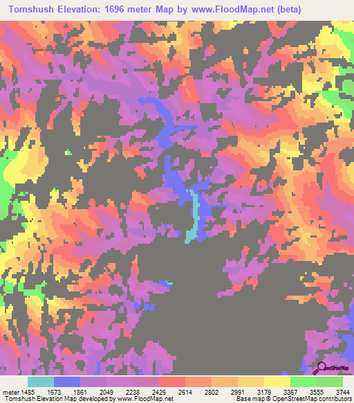 Tomshush,Uzbekistan Elevation Map