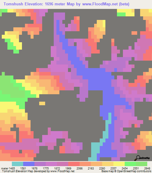 Tomshush,Uzbekistan Elevation Map