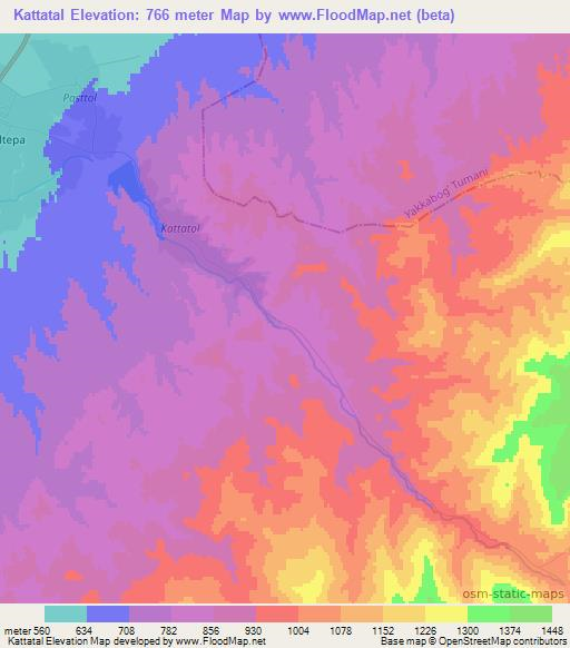 Kattatal,Uzbekistan Elevation Map