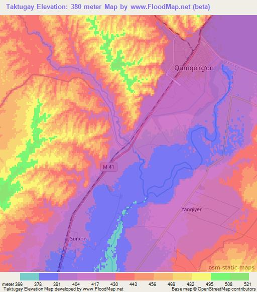 Taktugay,Uzbekistan Elevation Map