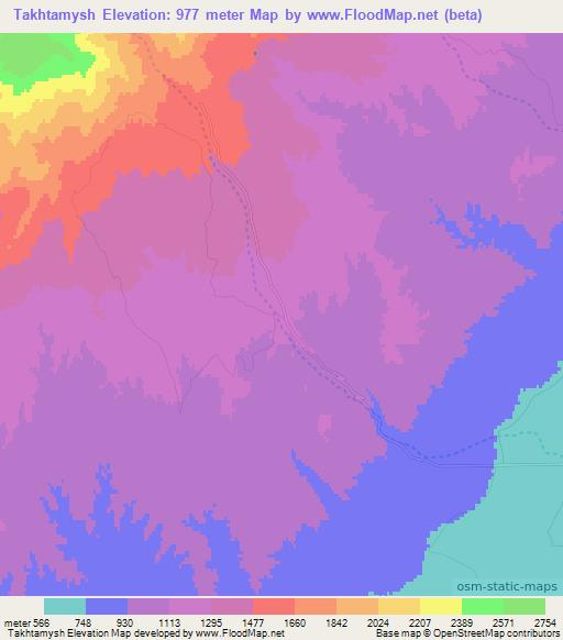 Takhtamysh,Uzbekistan Elevation Map