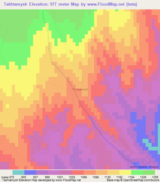 Takhtamysh,Uzbekistan Elevation Map