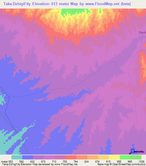 Taka-Dzhigil'dy,Uzbekistan Elevation Map