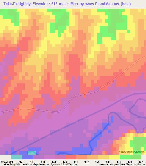 Taka-Dzhigil'dy,Uzbekistan Elevation Map