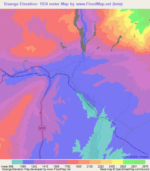 Sisanga,Uzbekistan Elevation Map