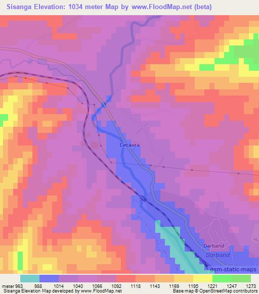 Sisanga,Uzbekistan Elevation Map