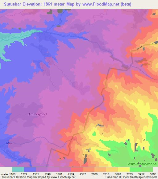 Sutushar,Uzbekistan Elevation Map