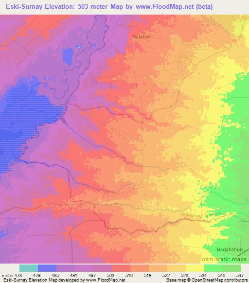 Eski-Surnay,Uzbekistan Elevation Map