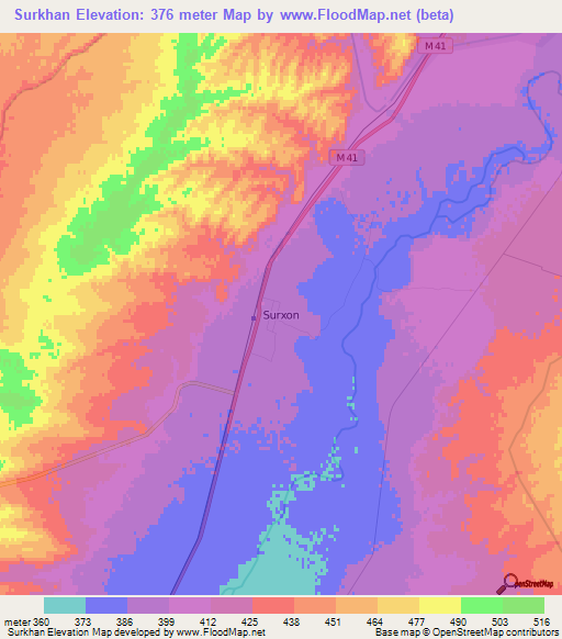 Surkhan,Uzbekistan Elevation Map