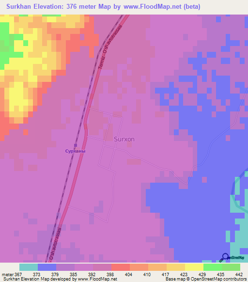 Surkhan,Uzbekistan Elevation Map