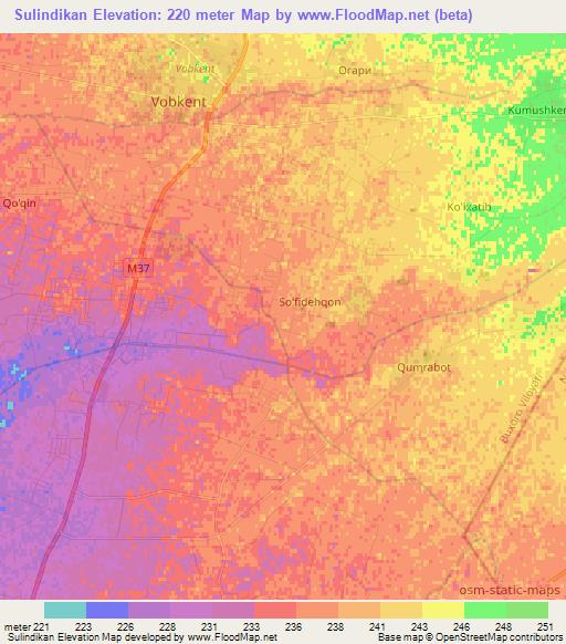 Sulindikan,Uzbekistan Elevation Map