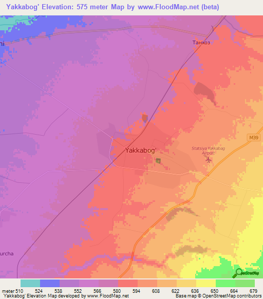 Yakkabog',Uzbekistan Elevation Map