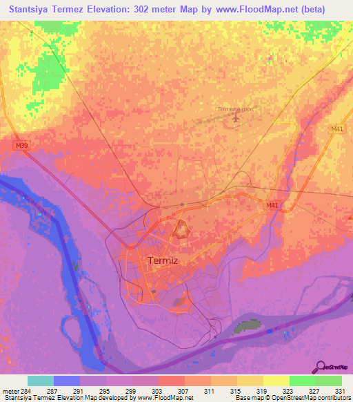 Stantsiya Termez,Uzbekistan Elevation Map