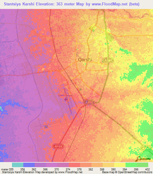 Stantsiya Karshi,Uzbekistan Elevation Map