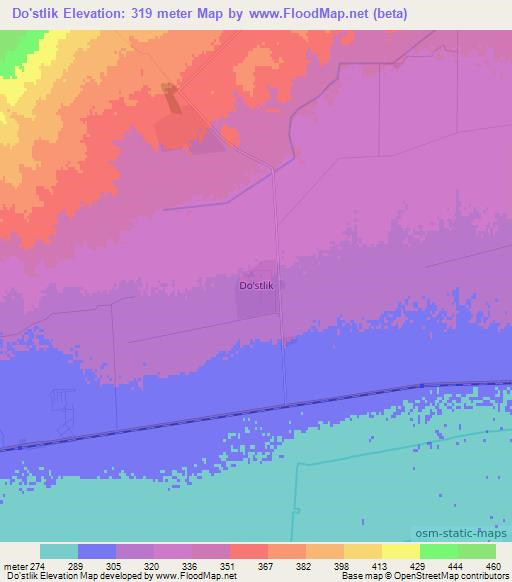 Do'stlik,Uzbekistan Elevation Map