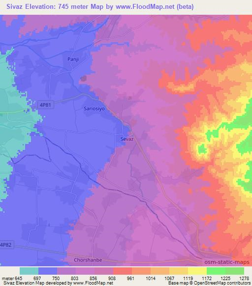 Sivaz,Uzbekistan Elevation Map