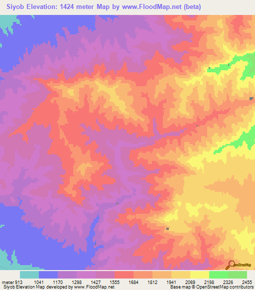 Siyob,Uzbekistan Elevation Map