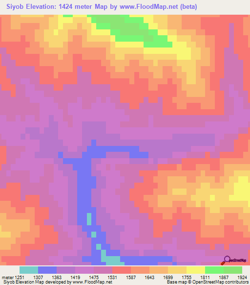 Siyob,Uzbekistan Elevation Map