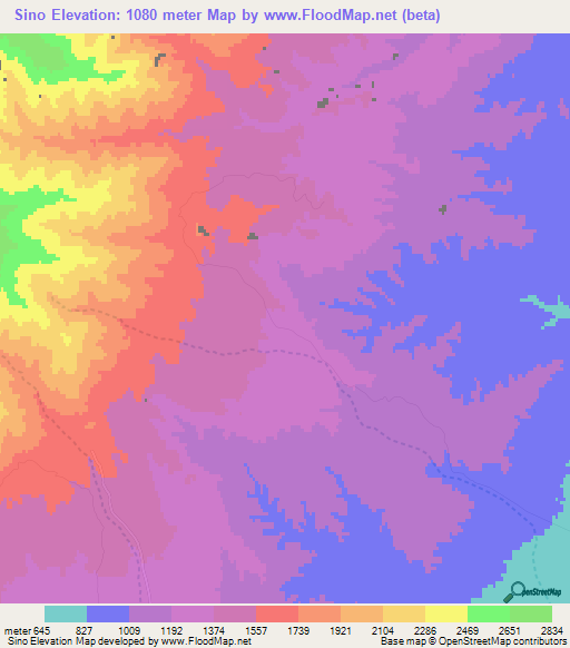 Sino,Uzbekistan Elevation Map