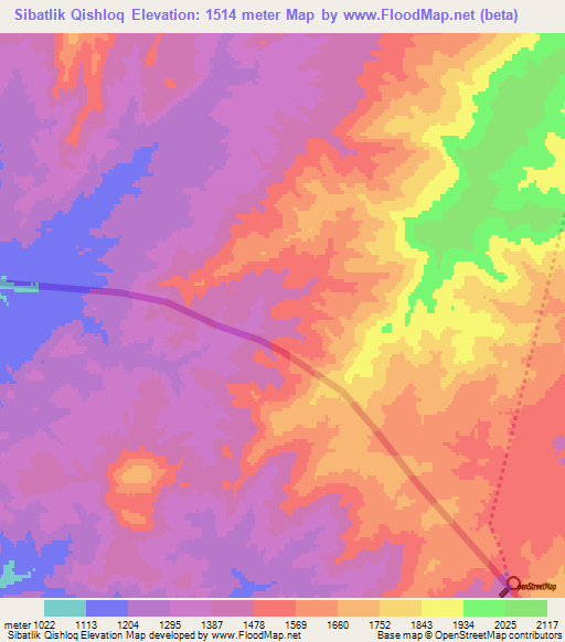 Sibatlik Qishloq,Uzbekistan Elevation Map