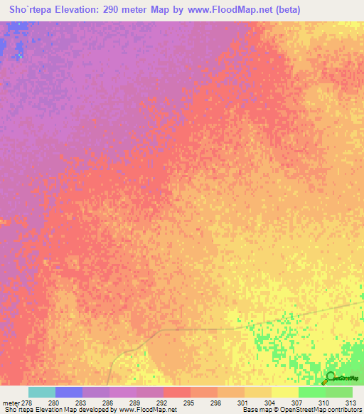 Sho`rtepa,Uzbekistan Elevation Map