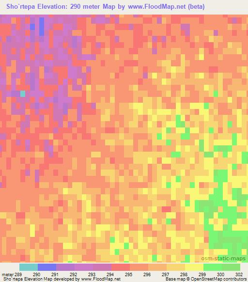 Sho`rtepa,Uzbekistan Elevation Map