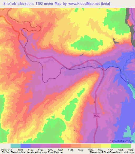 Sho'rob,Uzbekistan Elevation Map