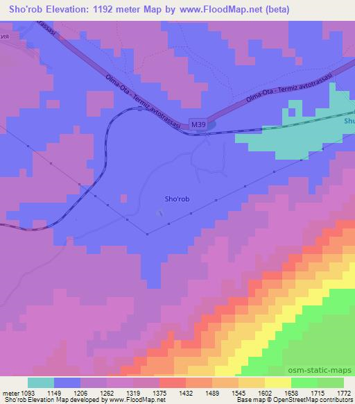 Sho'rob,Uzbekistan Elevation Map