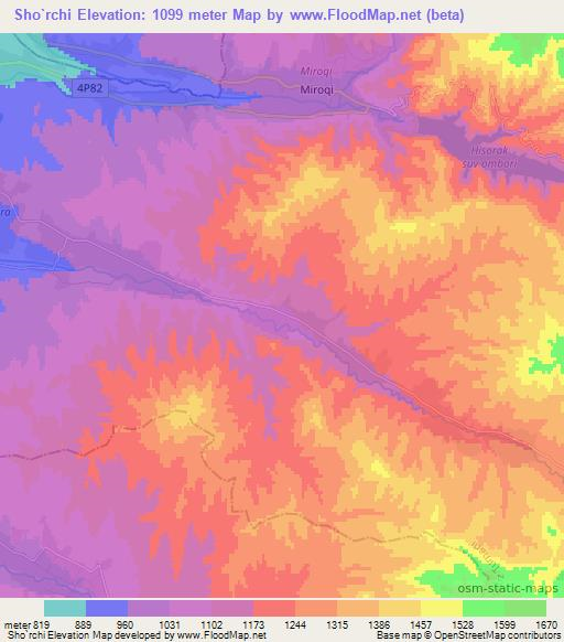 Sho`rchi,Uzbekistan Elevation Map