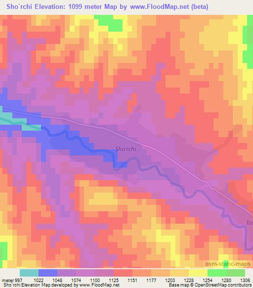 Sho`rchi,Uzbekistan Elevation Map