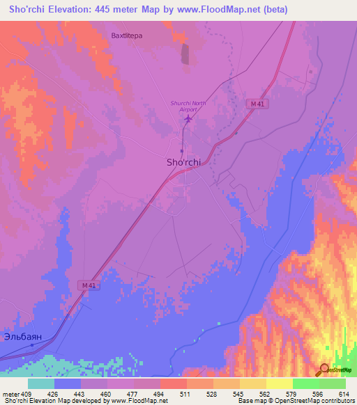 Sho'rchi,Uzbekistan Elevation Map