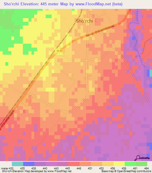 Sho'rchi,Uzbekistan Elevation Map