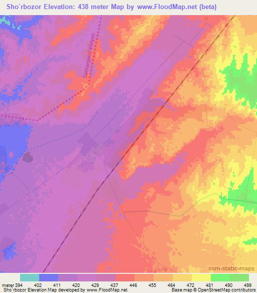 Sho`rbozor,Uzbekistan Elevation Map