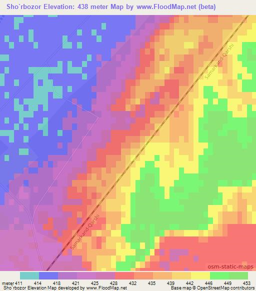 Sho`rbozor,Uzbekistan Elevation Map