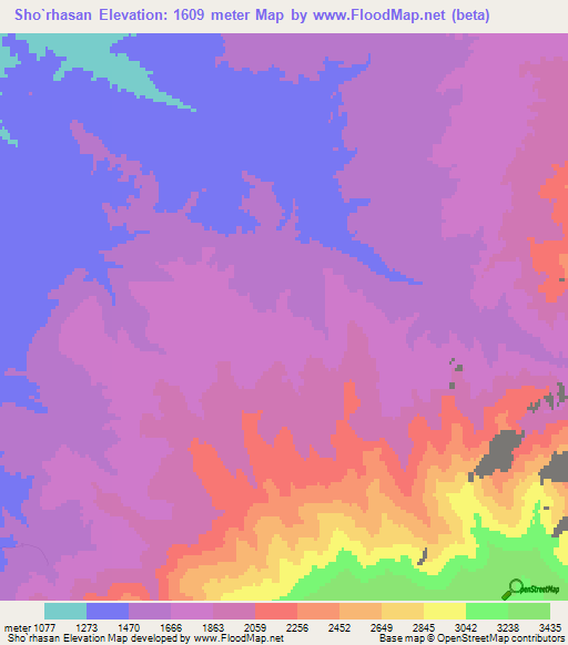 Sho`rhasan,Uzbekistan Elevation Map