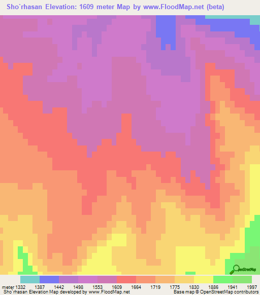 Sho`rhasan,Uzbekistan Elevation Map