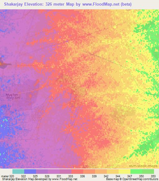 Shakarjay,Uzbekistan Elevation Map