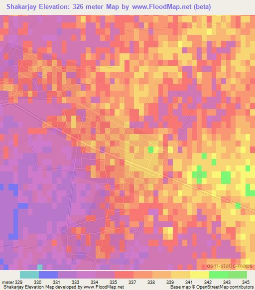 Shakarjay,Uzbekistan Elevation Map