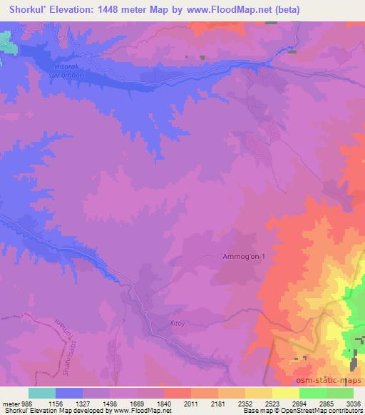 Shorkul',Uzbekistan Elevation Map