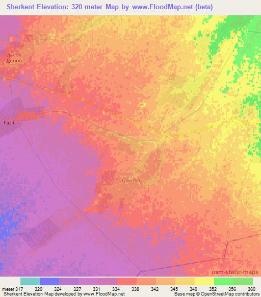 Sherkent,Uzbekistan Elevation Map