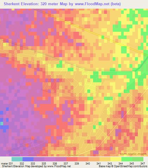 Sherkent,Uzbekistan Elevation Map