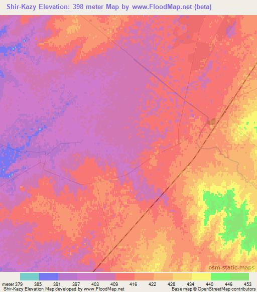 Shir-Kazy,Uzbekistan Elevation Map