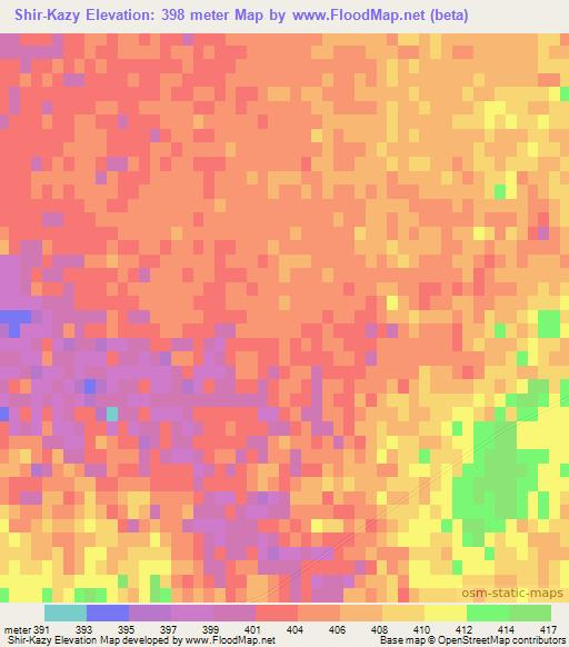 Shir-Kazy,Uzbekistan Elevation Map