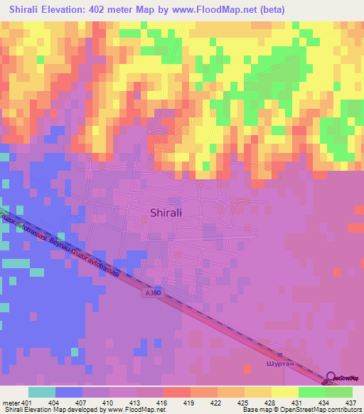Shirali,Uzbekistan Elevation Map