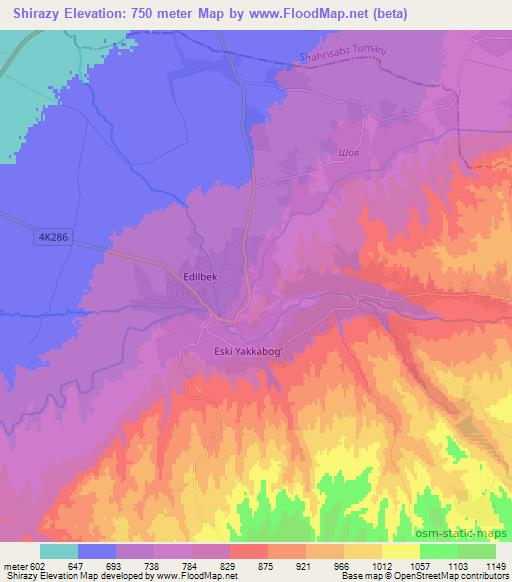 Shirazy,Uzbekistan Elevation Map