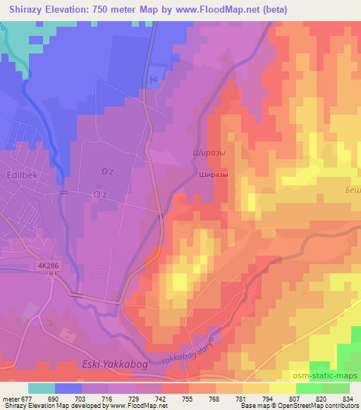 Shirazy,Uzbekistan Elevation Map